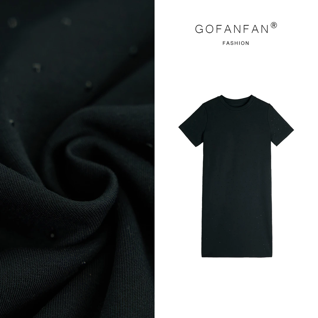 GFFSTUFIO【闪耀星辰】宽松时髦感轻奢镶钻短袖财阀千金连衣裙