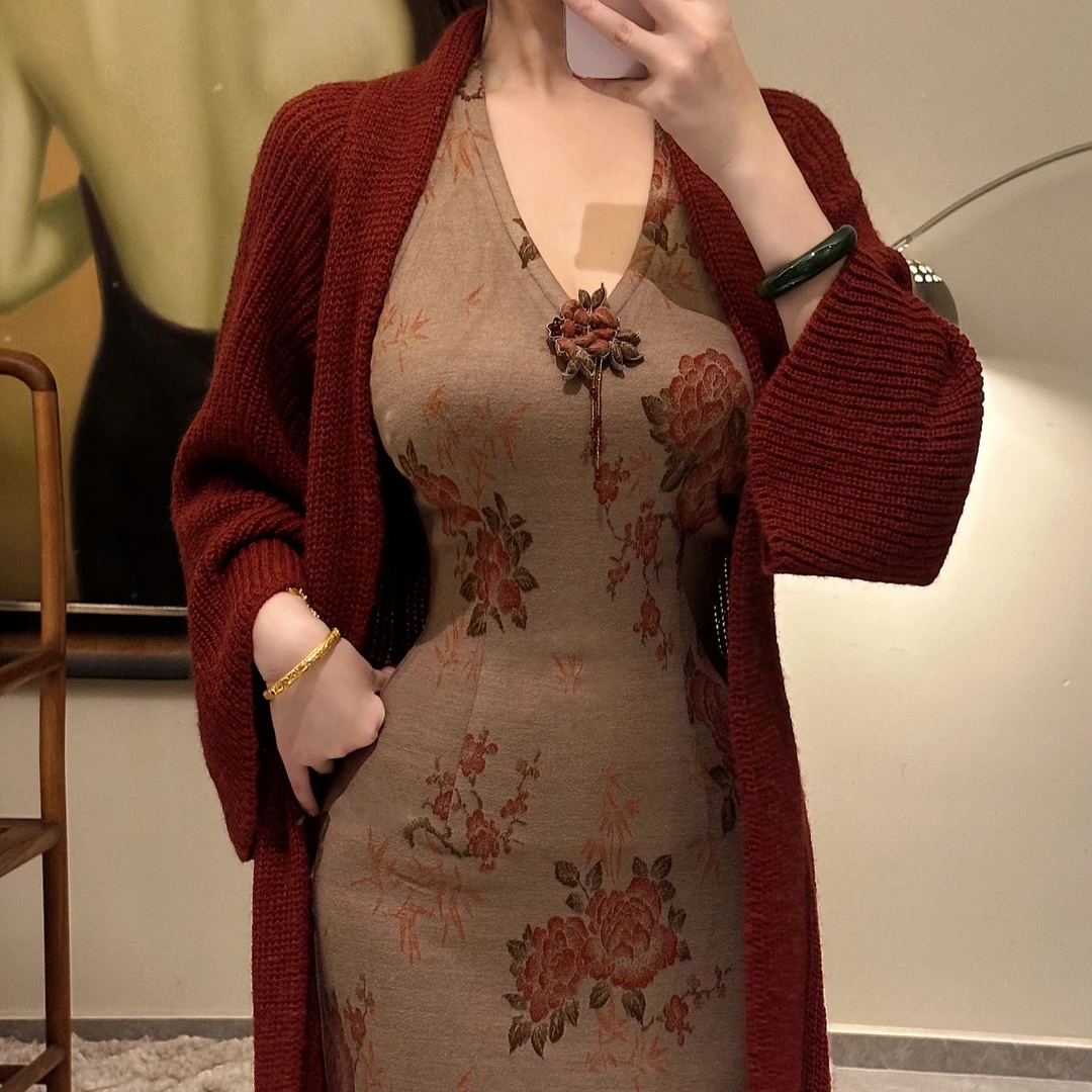 ［桃芝东方美学］原创复古新中式春秋款旗袍【长安花】气质显瘦富贵