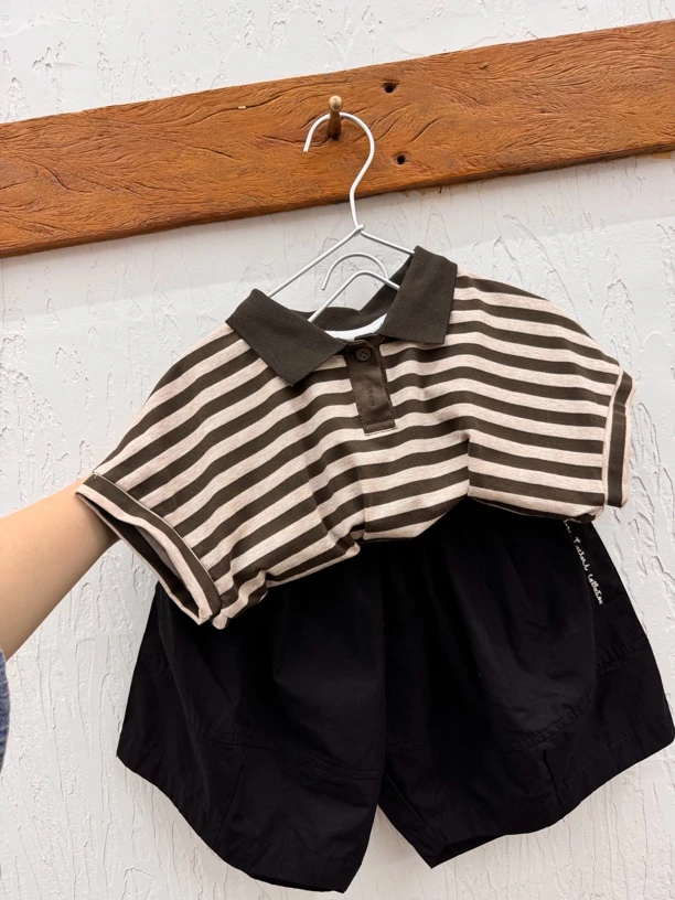 2025自制童装条纹polo衫