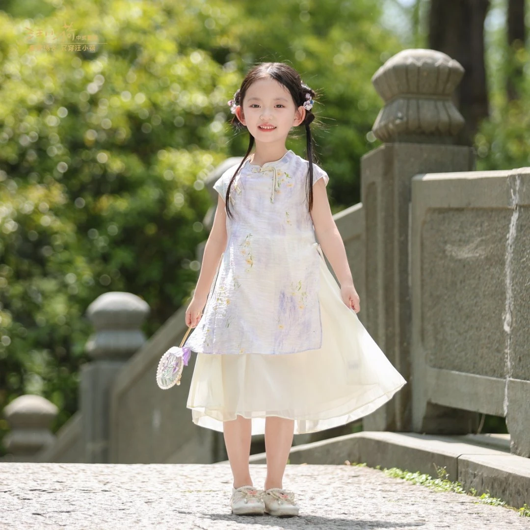 汪小荷夏季25 中国风穿搭成人码古风女童薄款假两件中式F52005