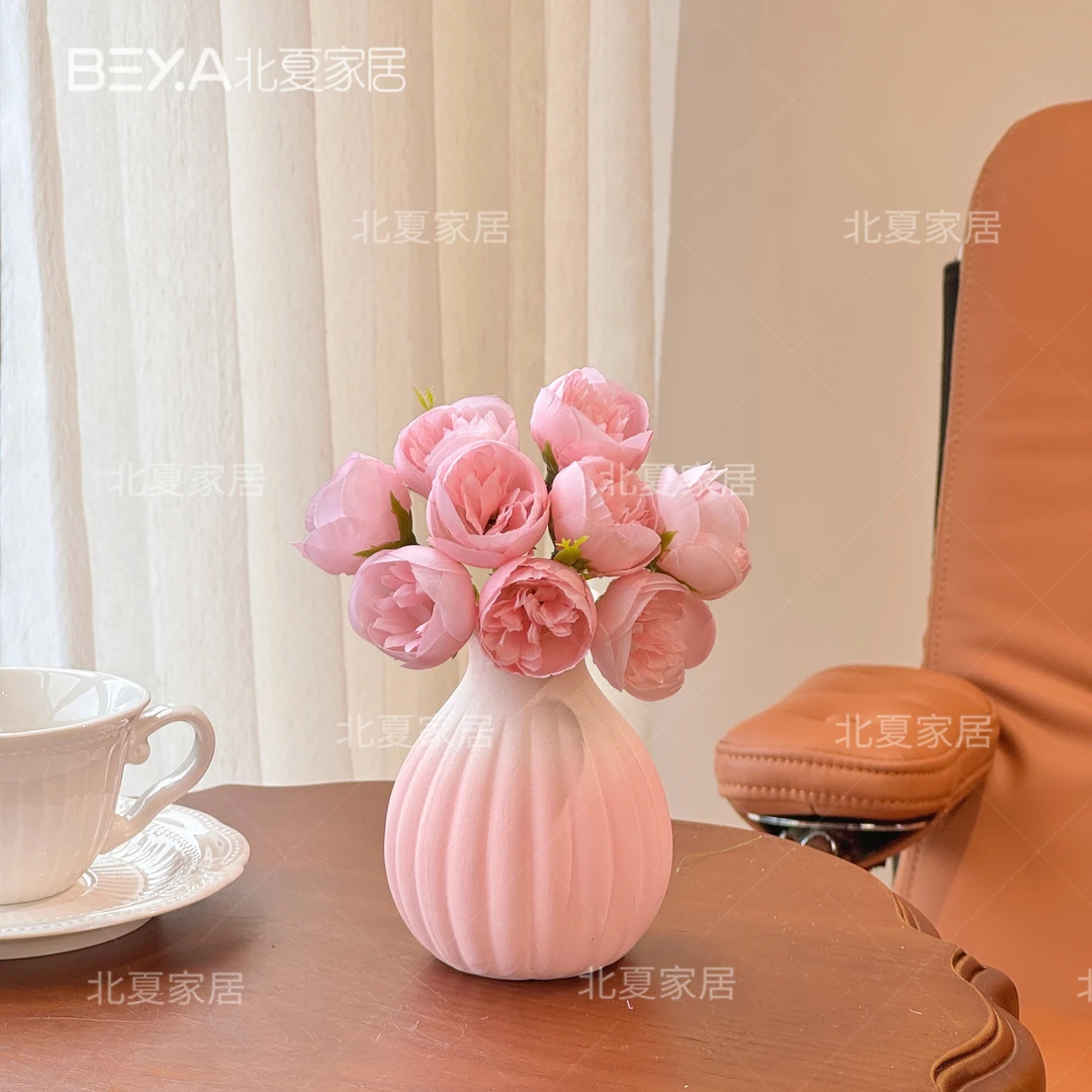 粉色杜鹃仿真花摆件室内客厅餐桌干花束装饰插花艺家居室内假花