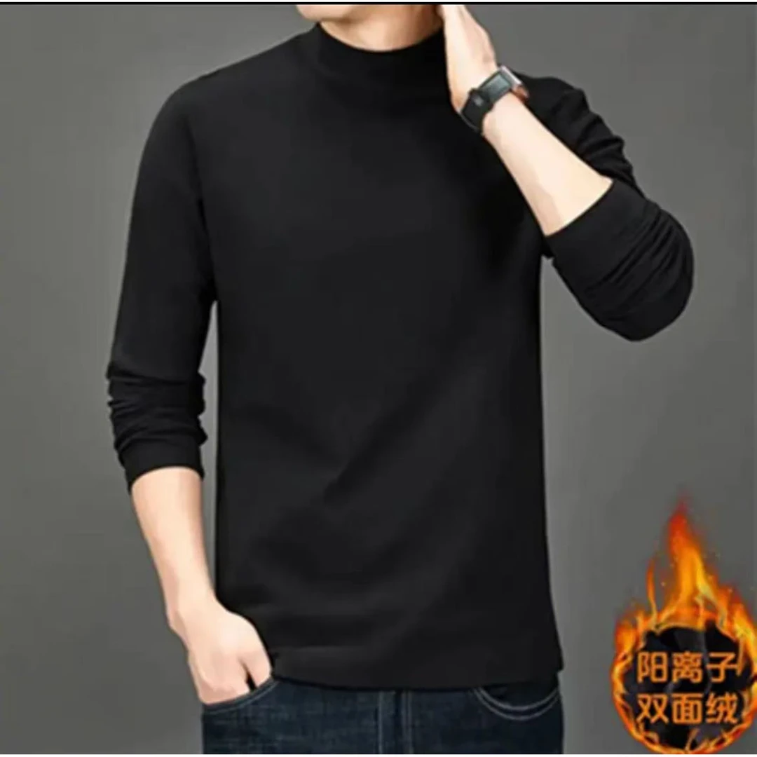 双面德绒男士长袖时尚百搭修身半高领纯色秋冬
