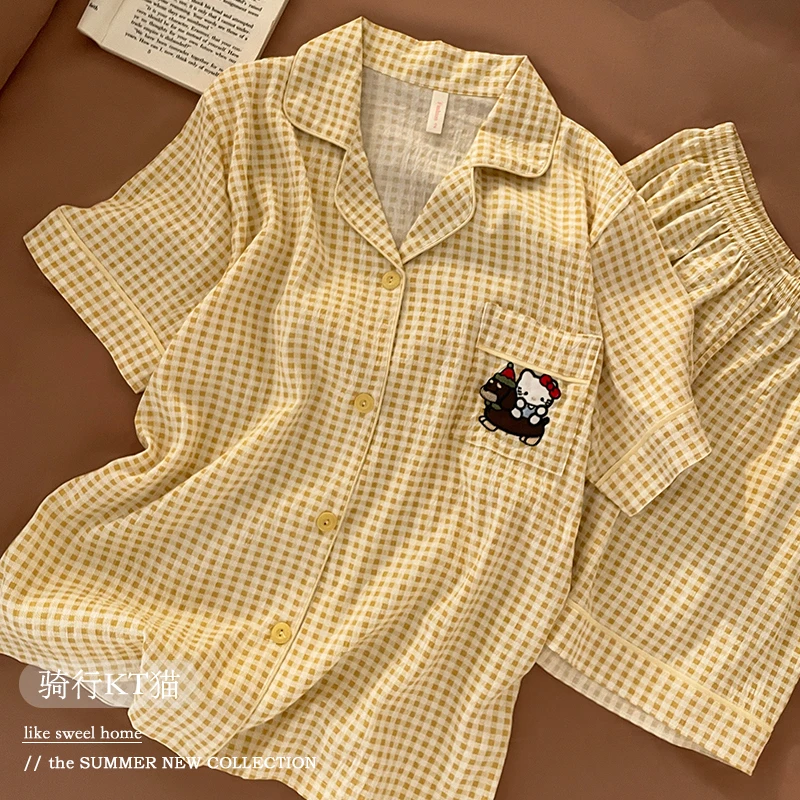 云朵棉睡衣女夏季短袖短裤学生卡通可爱骑行KT猫美少女家居服套装
