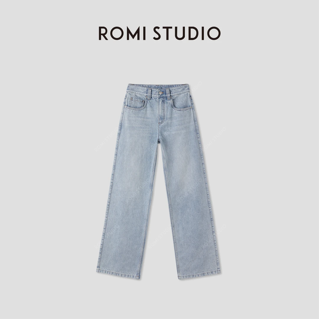 ROMI STUDIO经典老钱环保水洗 | 蓝色全棉直筒牛仔裤 RWCSXD1974