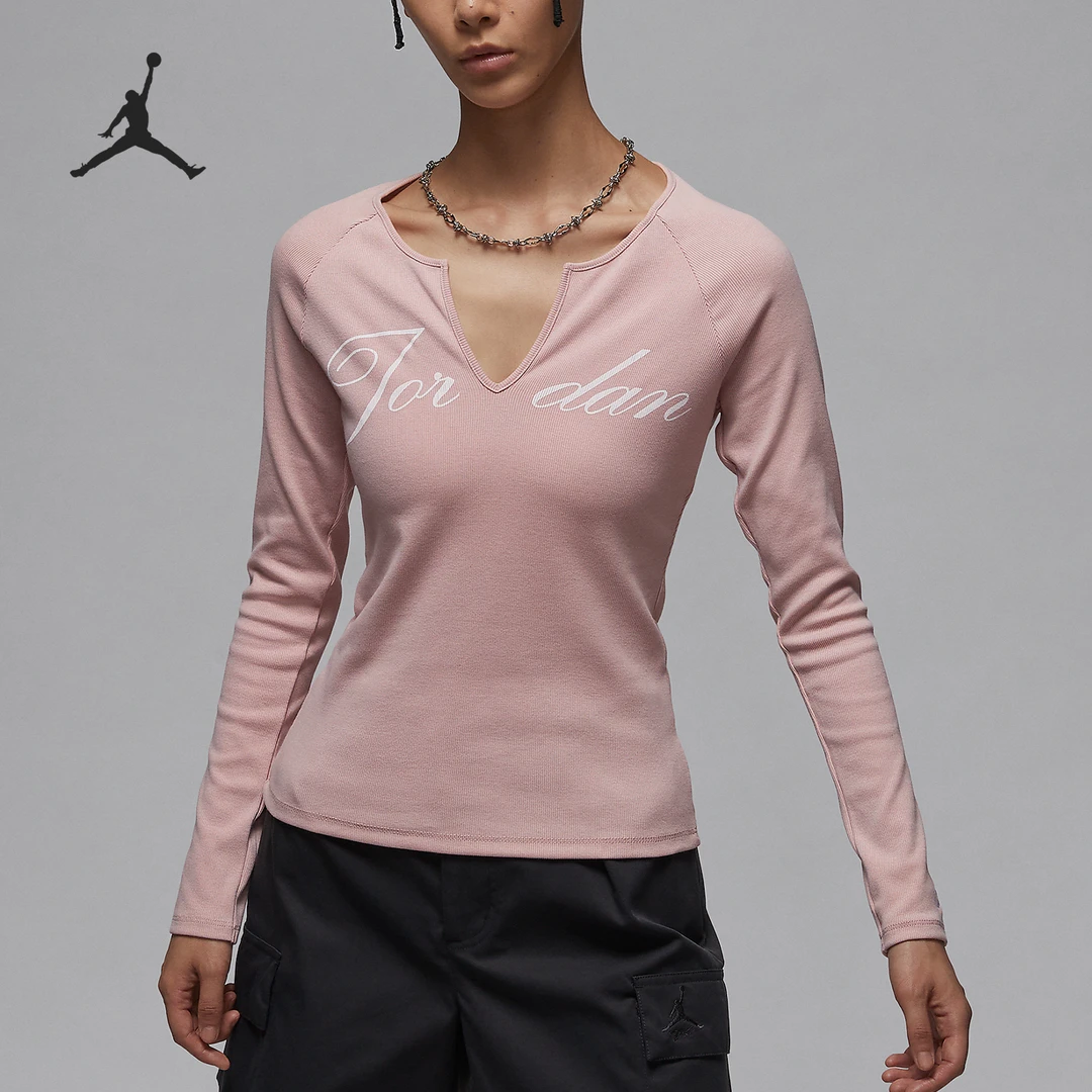 Nike/耐克正品JORDAN女士罗纹修身运动针织长袖FV7189-601