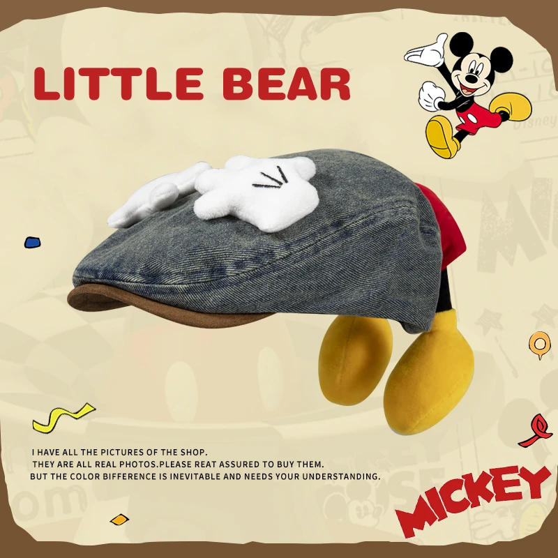 可爱卡通米奇牛仔前进帽女韩系百搭显脸小贝雷帽大头围鸭舌帽子潮