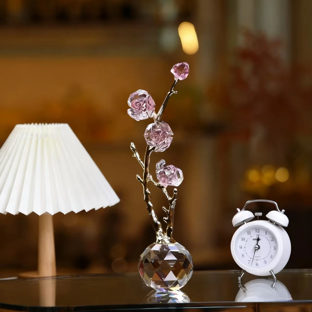 新FB高端轻奢正品水晶玫瑰花摆件装饰品工艺品礼品自主研发版权