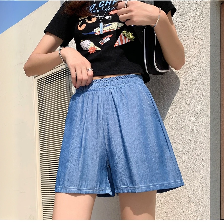 冰感牛仔短裤女夏季薄款舒适时尚凉感面料通勤百搭阔腿三分裤145