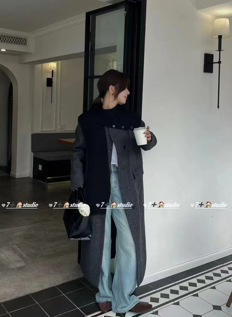 【丹丹】新款长款时尚韩版毛呢外套