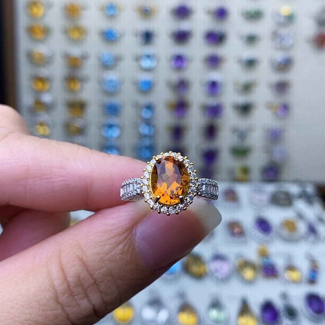 黄晶戒指银S925镶嵌需要证书备注