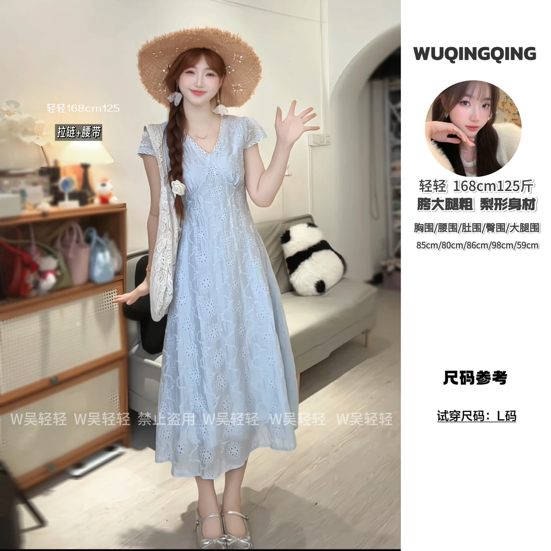 W轻轻自制｜【丝光小花】镂空蕾丝A版显瘦连衣裙浪漫度假气质夏季