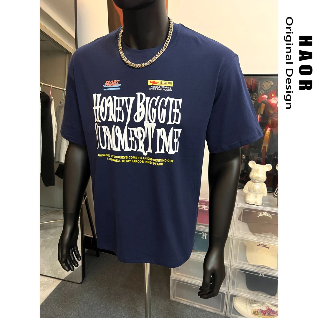 HAOR250g重磅纯棉短袖男士休闲时尚百搭宽松潮流字母美式T恤情侣