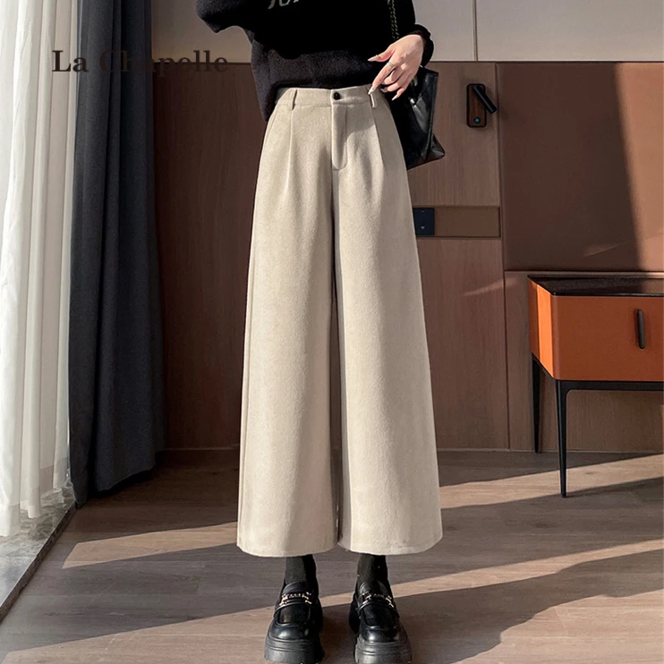 拉夏贝尔2025秋冬新款直筒裤哈伦西装裤时尚高腰八分九分休闲裤女