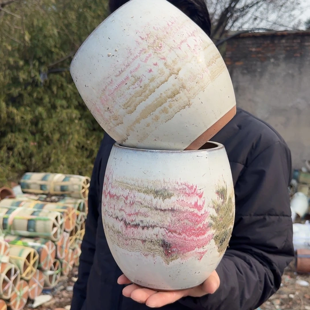 紫砂公道杯两个蛋壳粉色水墨画两个