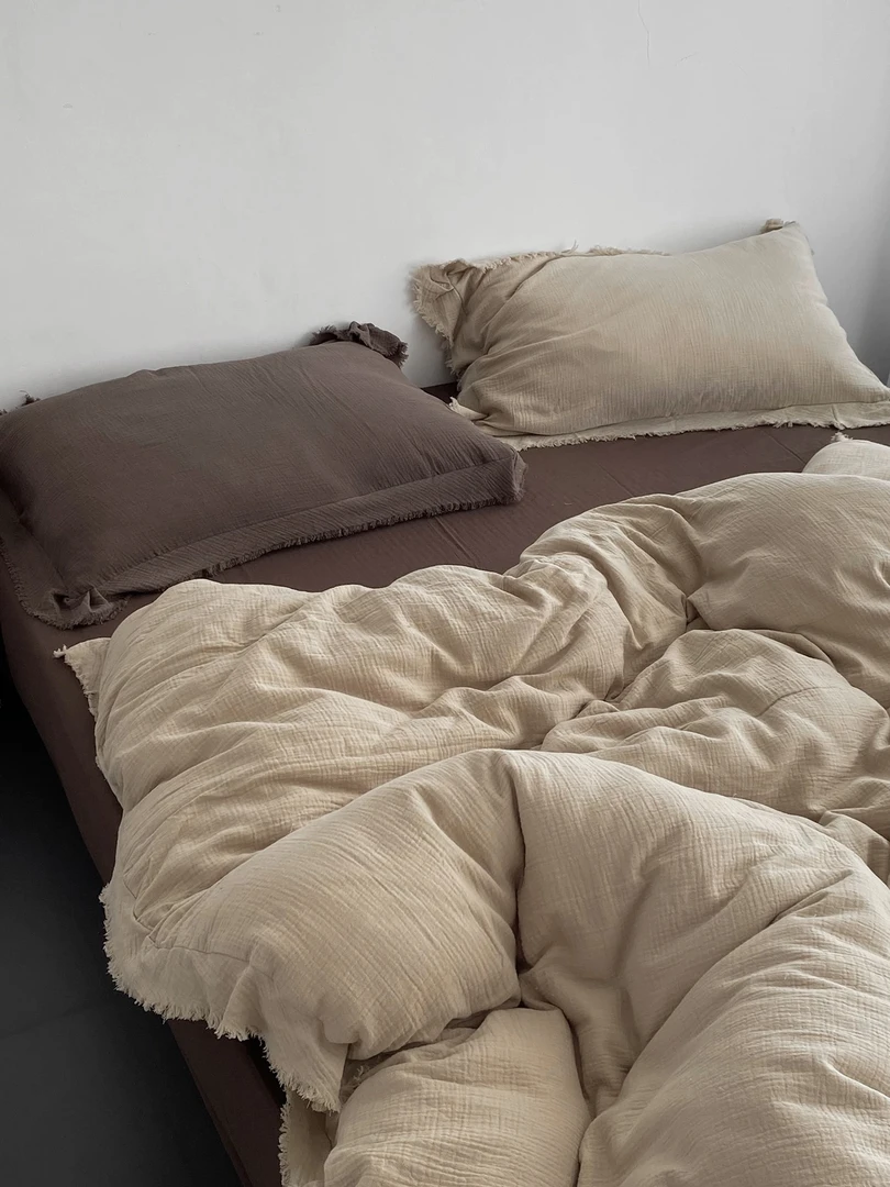 【椿禾织野-原棉合集】原棉本棉破坏风流苏皱皱纱四件套松软透气