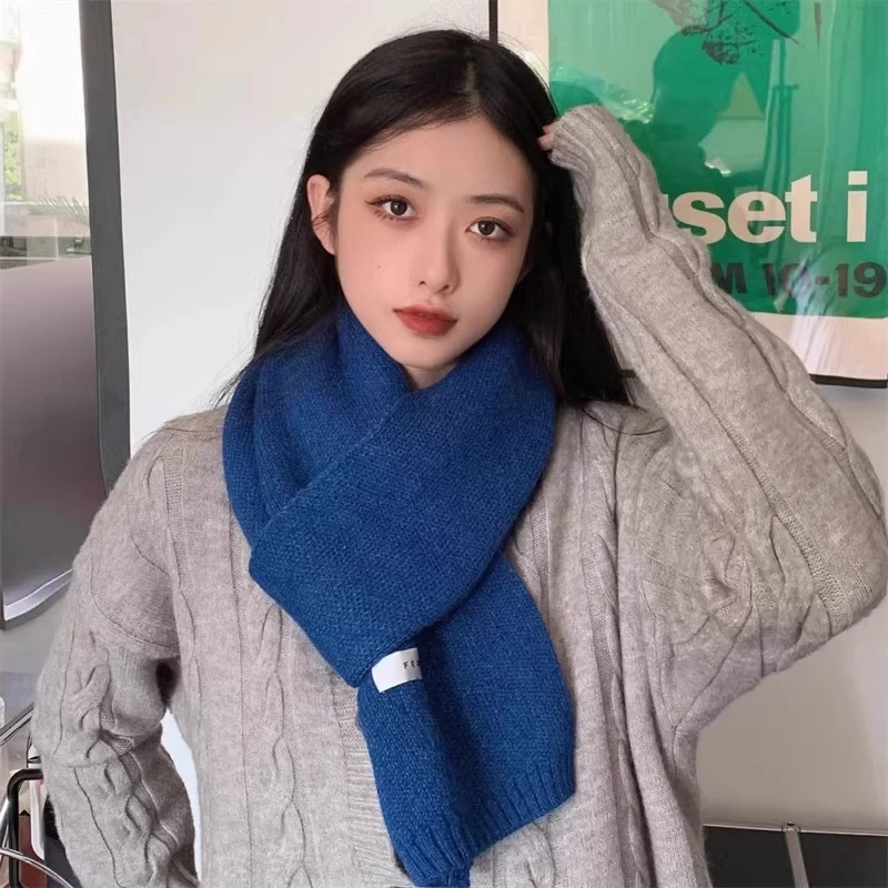 轻薄小围巾秋冬季女红色高级感克莱因蓝保暖针织围脖百搭情侣新年