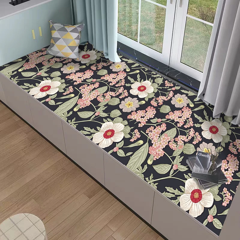 A137【80*200cm】簇花浮叶硅藻泥床边吸水防滑家用地垫