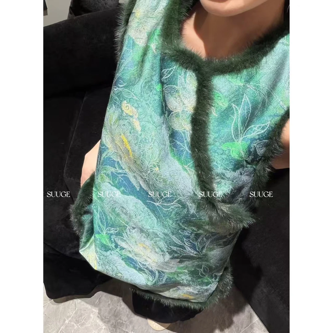 蘇格高定--【瑞清】新中式水貂毛人丝提花马甲上衣女装