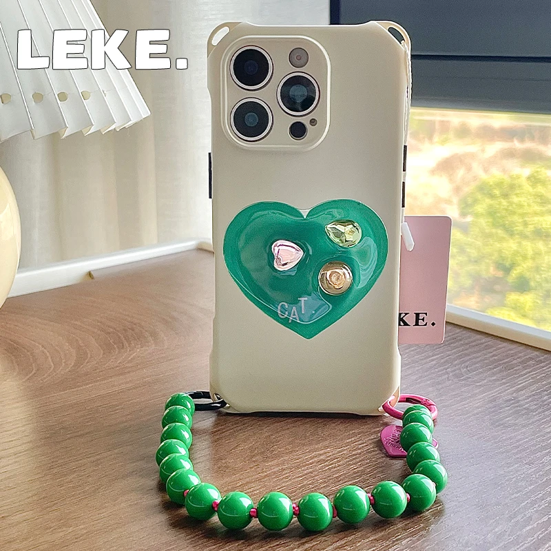 韩系爱心适用苹果12手机壳挂绳14斜挎可背16四角开孔15支架13链11