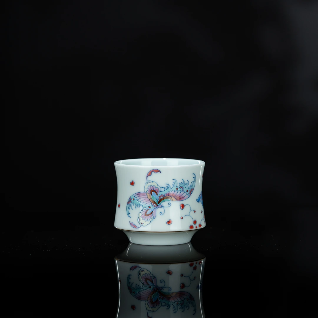 【冉月观隐】斗彩双蝶杯 95cc 瓷器茶周边