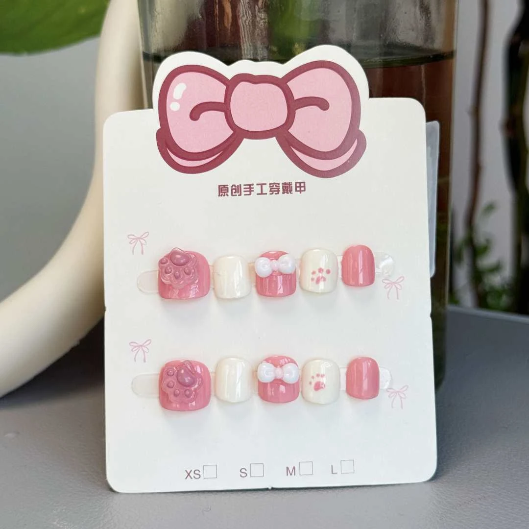 【粉嘟嘟小猫爪】小朋友2-12岁纯手工穿戴甲可重复佩戴美甲贴