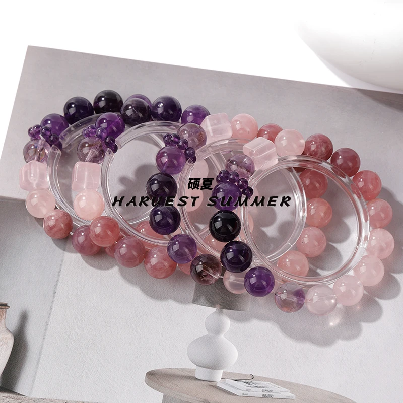 硕夏天然水晶粉水晶11-12mm+紫水晶设计款多样性发其一WW90