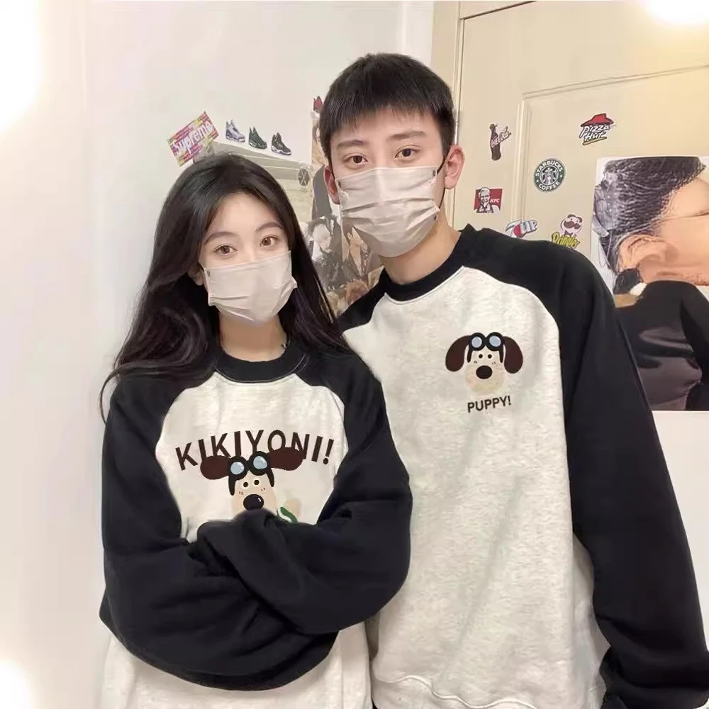 重磅华棉情侣装卫衣春季潮牌衣服小众设计感插肩袖加绒外套