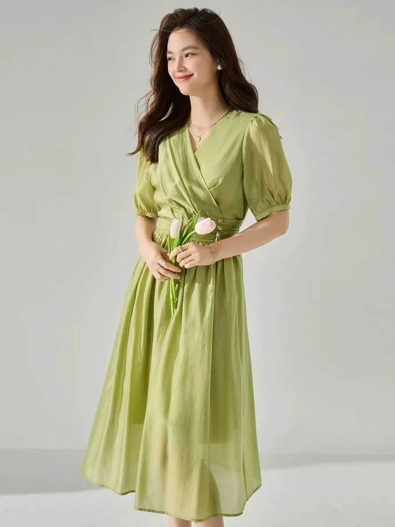 1-1-5夏季新款轻奢连衣裙女法式设计气质高级收腰遮肚长裙26