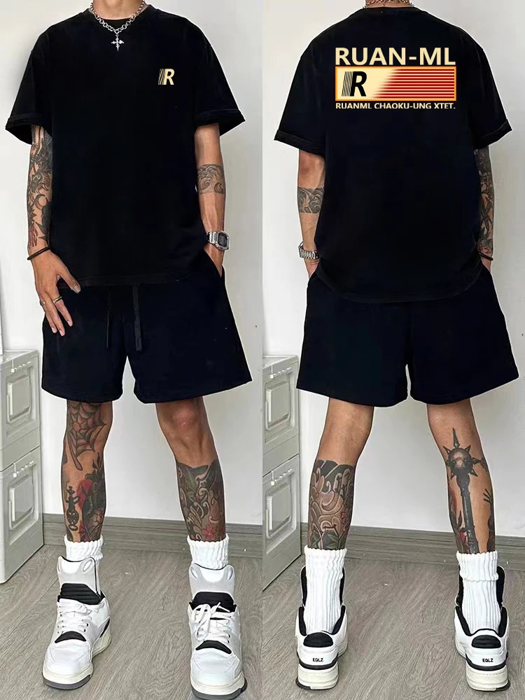 纯棉男士短袖T恤潮牌背后印花潮流字母半袖韩版宽松夏季衣服上衣