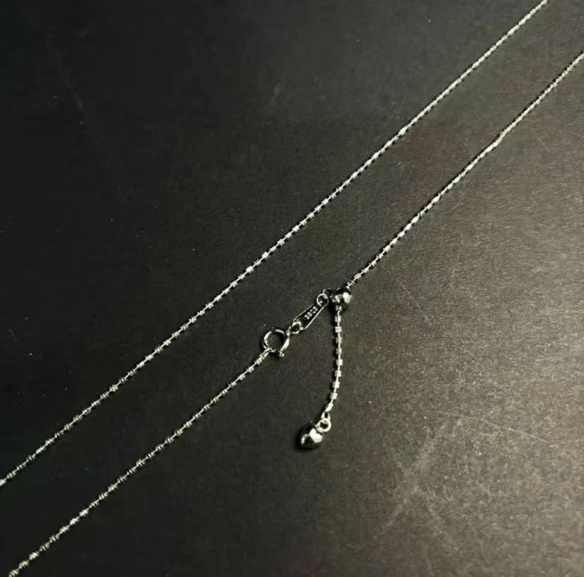 925银银制品 S925银意大利工艺橄榄珠可调节24寸爆闪链子