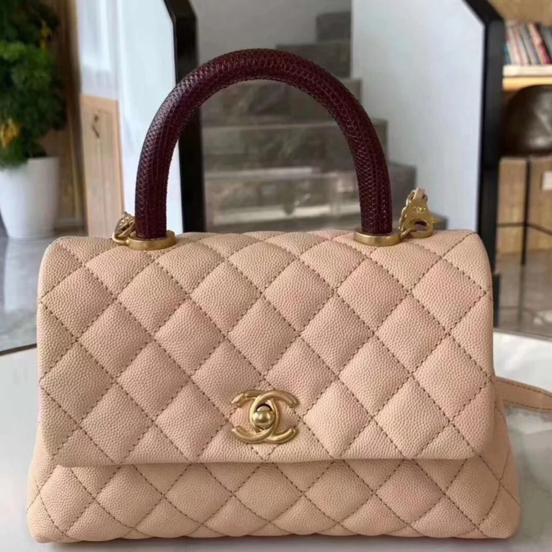 大吉中古/Chanel香奈儿奶茶棕Coco handle中号斜挎包