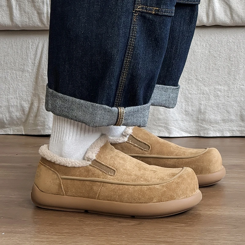 2025新款冬季加绒保暖雪地靴男款一脚蹬懒人鞋防滑厚底休闲豆豆鞋