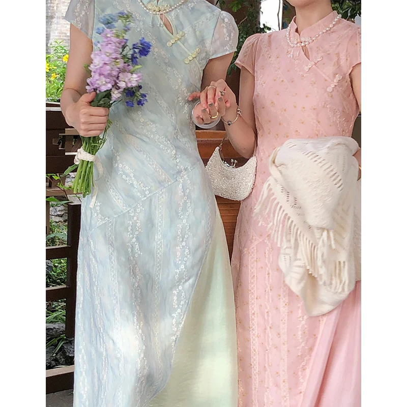【兰闺惊梦】新中式绣花连衣裙女夏季新款立领气质长裙子67257
