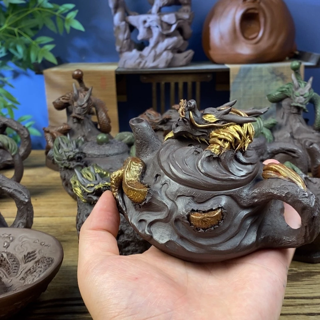 灰***白茶壶紫砂紫砂 龙壶