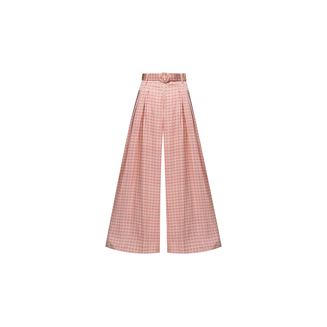 【粉千鸟格泰兰德出片西裤】双对褶本布腰带宽松大阔腿裤W24AU1006