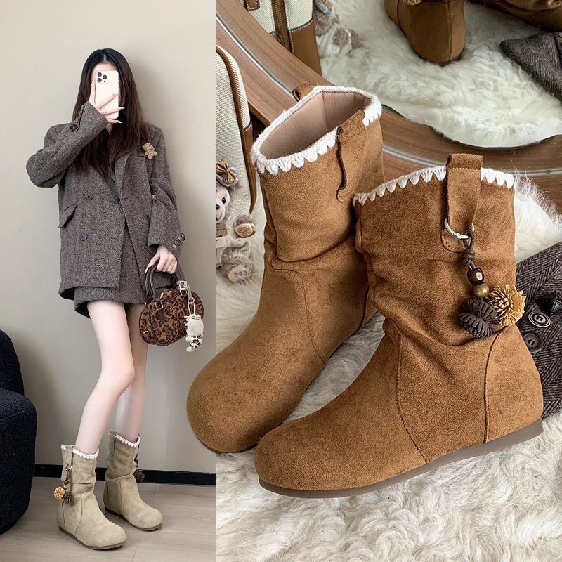 民族风复古短筒靴女2025年秋新款配裙子旅游度假西部靴子勃肯短靴