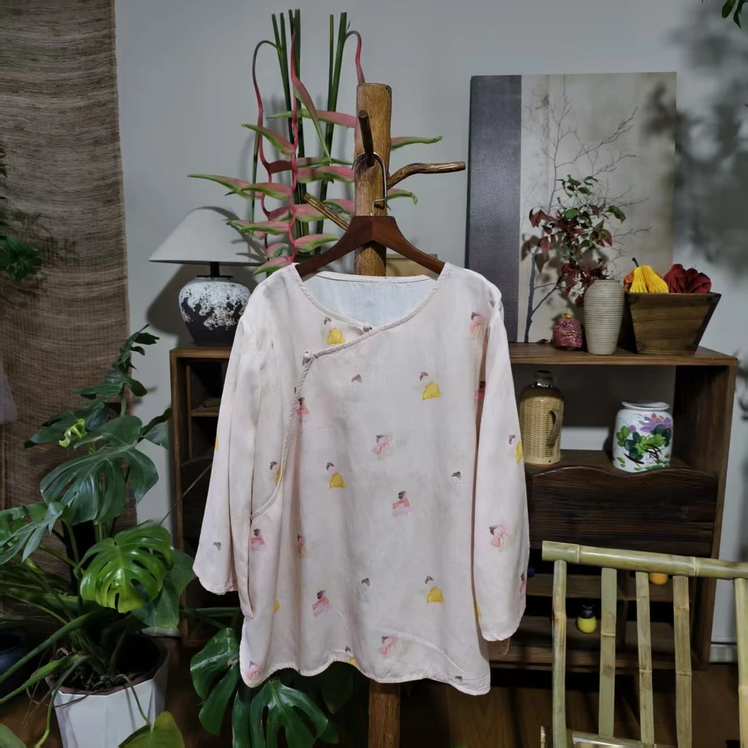 【大梅子推荐】设计款亚麻套头花小衫MXA8559A