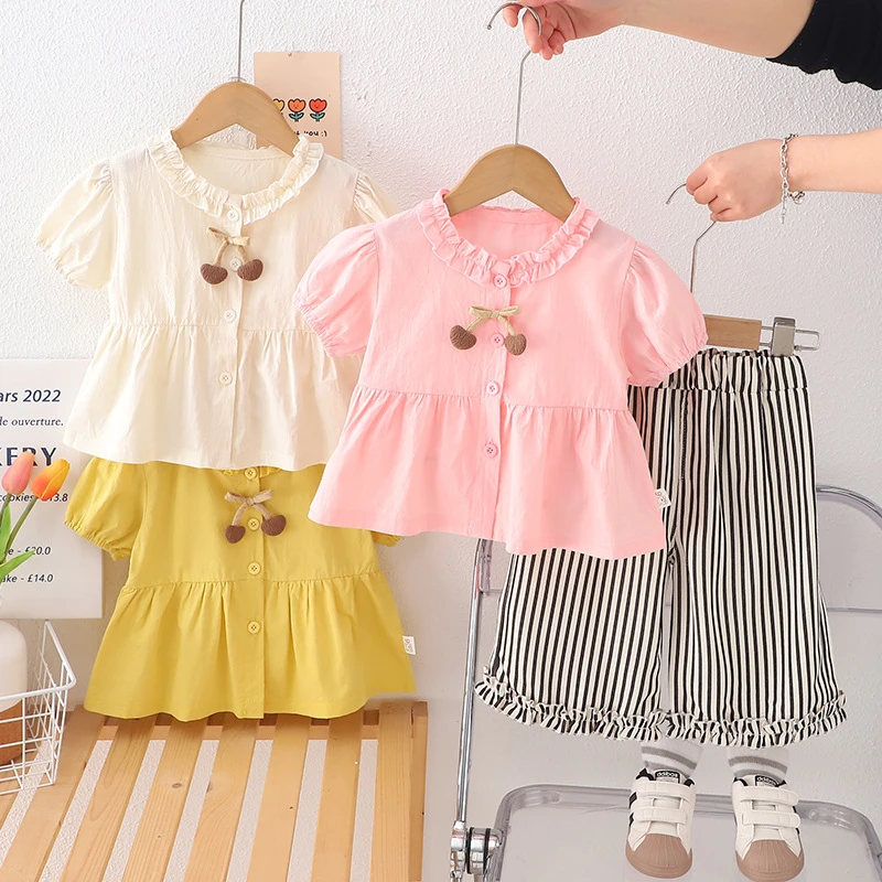 2025新款夏季短袖套男童花边领开衫短袖上衣短裤两件套潮流