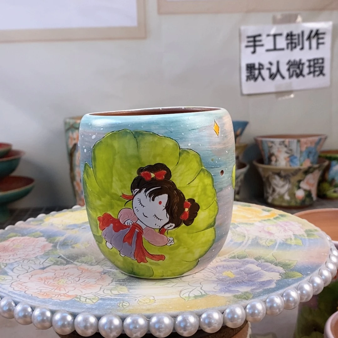 紫砂花盆诗**方红陶手绘花盆