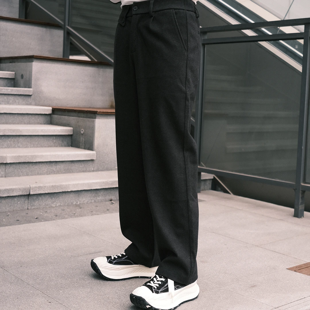 轻奢慵懒风毛呢裤子男秋冬季百搭宽松直筒商务休闲西裤厚款长裤