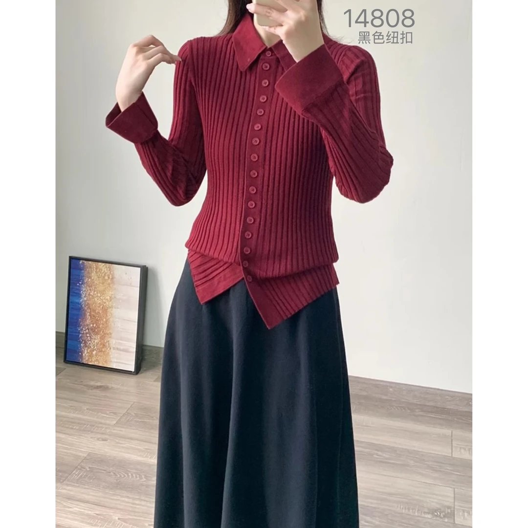 14808 WANGDAN （部分无水洗唛，介意慎拍）新款翻领开衫长袖针织衫