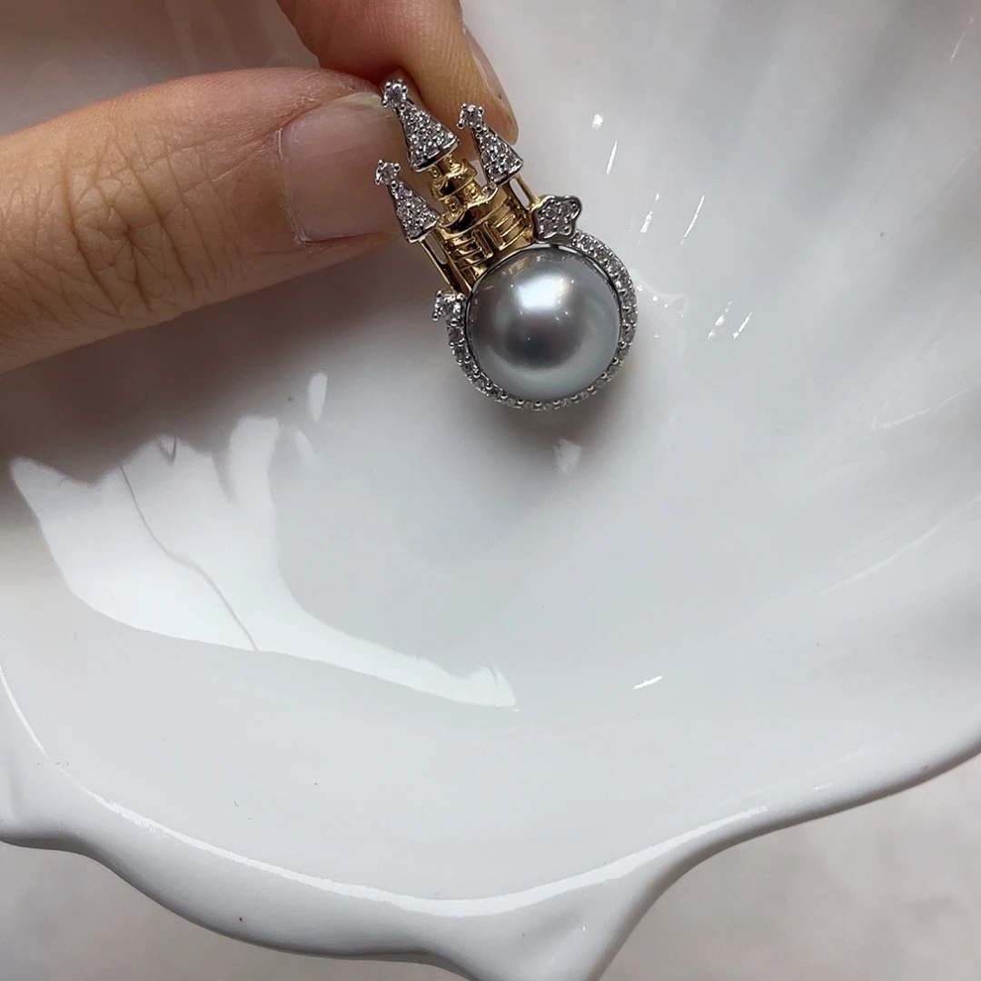吊坠(不含链)银S925镶嵌海水珍珠