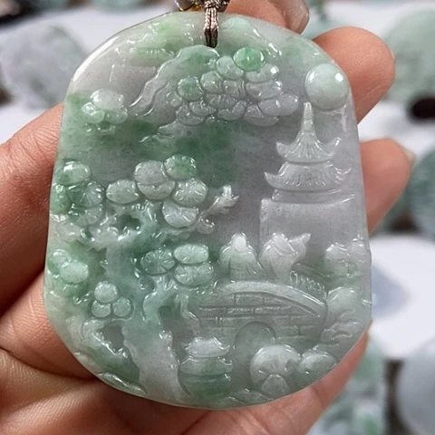 翡翠颈饰未镶嵌山水牌福利