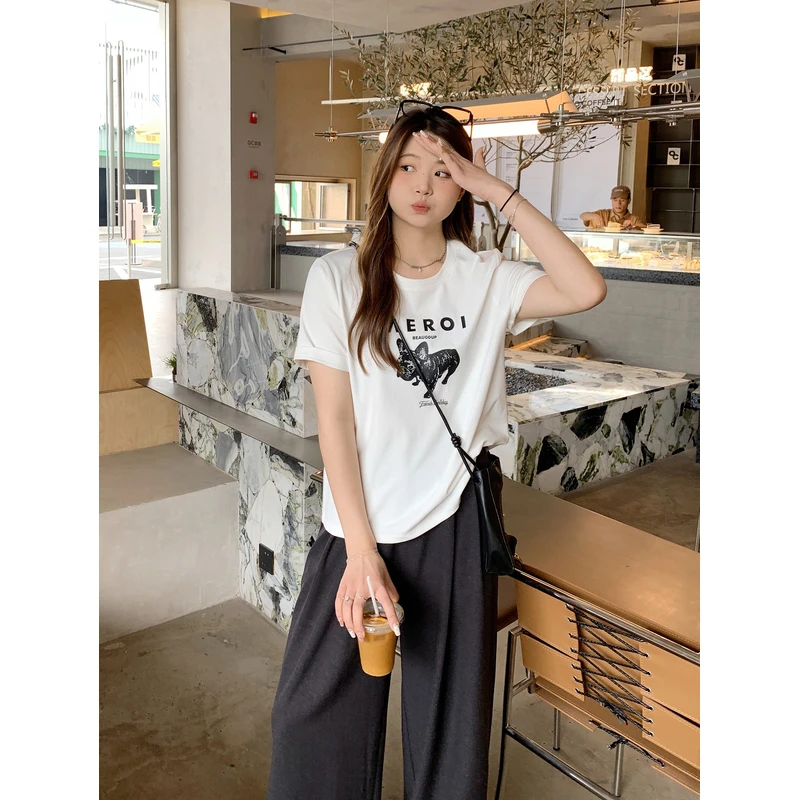 【ALINDM年中大清仓】胖妹妹白色短袖上衣200斤百搭正肩短袖XG7090