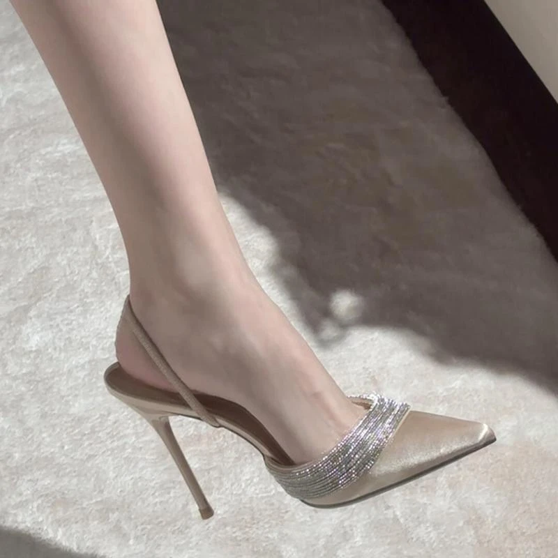 【香港BHAK&Shoes官方正品】香槟色水钻尖头高跟鞋女细跟2025年新