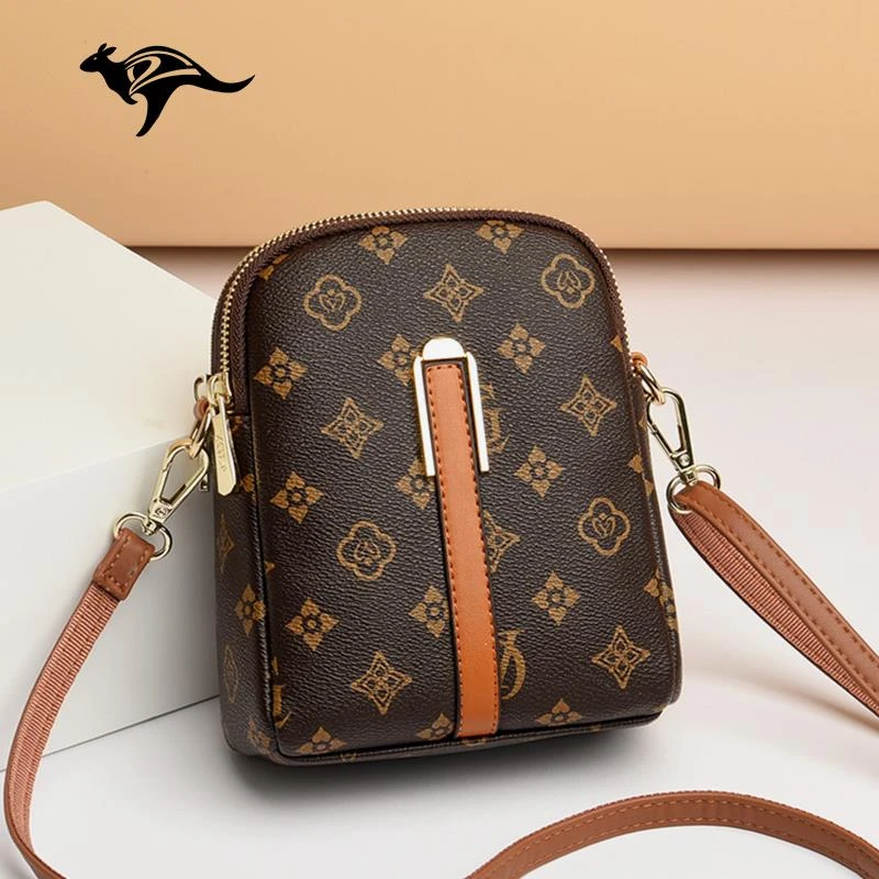 袋鼠真皮女包包妈妈包斜挎包女士包2025新款手机包时尚百搭单肩包