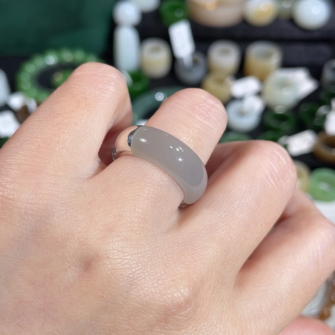 和田玉银S925镶嵌戒指