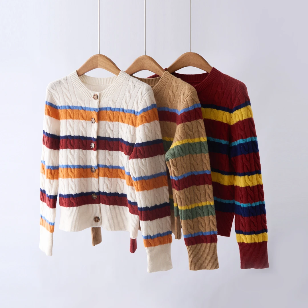 【YS11702】25秋冬新款法式复古100羊毛重工绞花肌理通勤针织开衫女