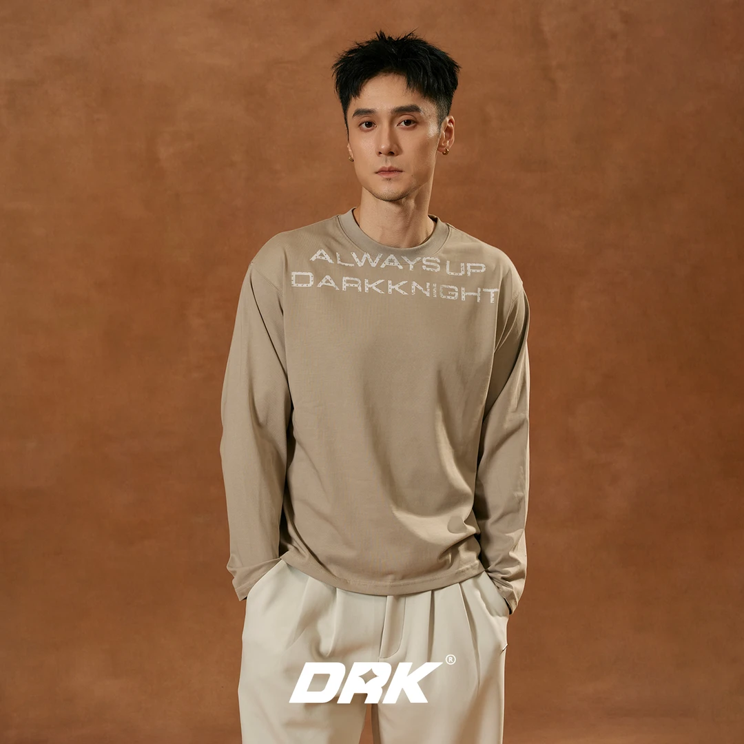 DRK标语印花长袖时尚休闲百搭宽松复古T恤男士秋季户外潮流运动