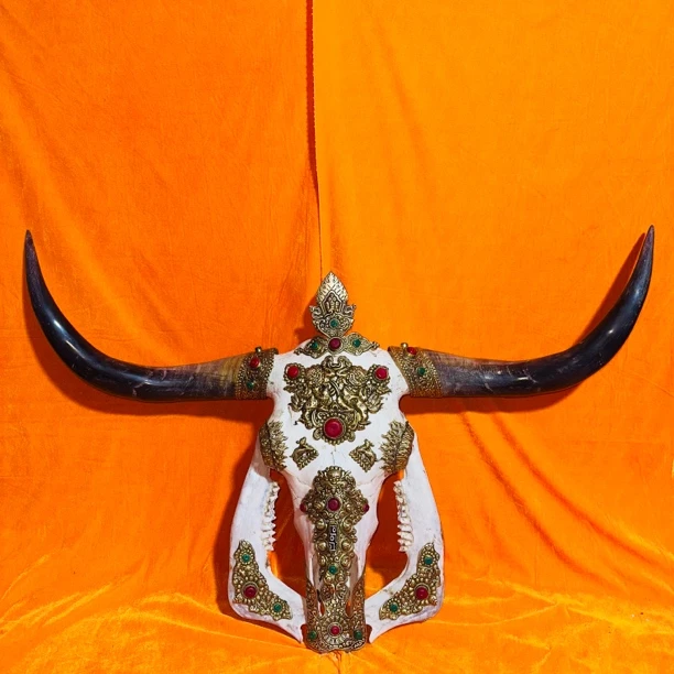 牛头骨工艺品墙挂装饰标本摆件创意家居装饰（黑）